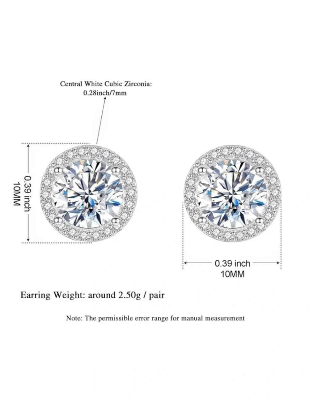 Sterling Silver Halo Round Cubic Zirconia Stud Earrings - White - Picture 3 of 4